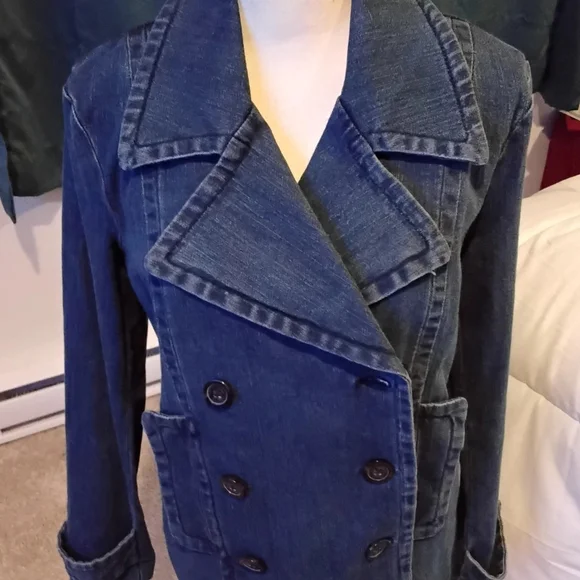 Michael Kors Blue Denim Double Collar/ Breasted Button Down Jacket NWOT - Picture 2 of 11